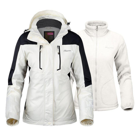 OutdoorMaster Women's 3-in-1 Ski Jacket - Winter Jacket Set with Fleece Liner Jacket & Hooded Waterproof Shell - for Women (Off White,L)