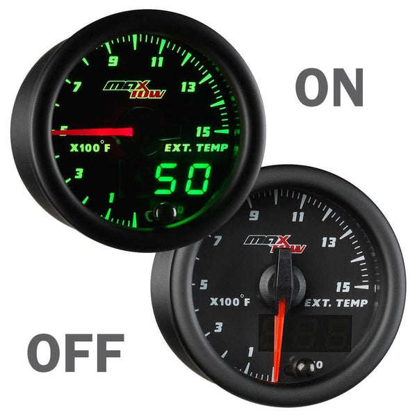 MaxTow Double Vision 1500 F Pyrometer Exhaust Gas Temperature EGT Gauge Kit - Includes Type K Probe - Black Gauge Face - Green LED Dial - Analog & Digital Readouts - for Diesel Trucks - 2-1/16" 52mm