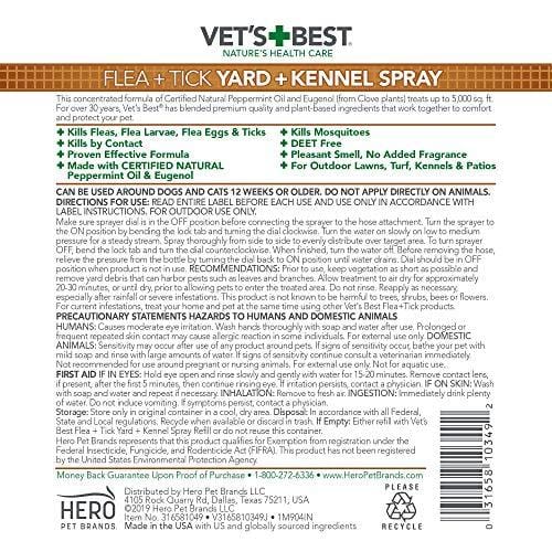 Vet's Best Flea and Tick Yard and Kennel Spray | Yard Treatment Spray Kills Mosquitoes, Fleas, and Ticks with Certified Natural Oils | Plant Safe with Ready-to-Use Hose Attachment | 32 Ounces