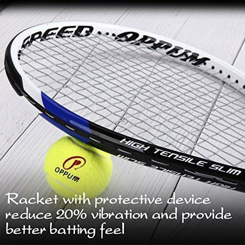 oppum Adult Carbon Fiber Tennis Racket, Super Light Weight Tennis Racquets Shock-Proof and Throw-Proof,Include Tennis Bag Tennis Overgrip (Aluminum-Carbon Racquet(Balck Blue), 4 3/8)