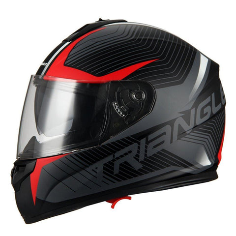 Triangle Full Face Dual Visor Matte Black Street Bike Motorcycle Helmet (Large, Matte Red)