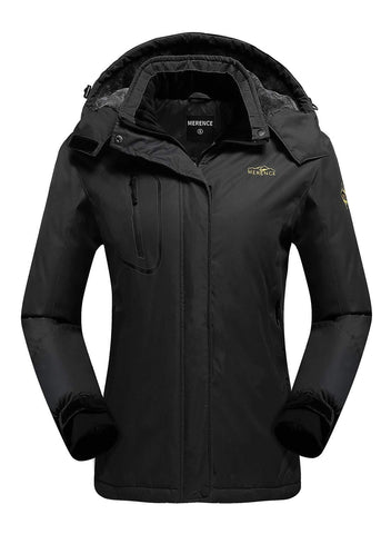 Women's Mountain Waterproof Ski Jacket Windproof Rain Jacket U419WCFY029,Black,L