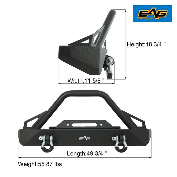 EAG Stubby Front Bumper with Winch Plate and D-Rings Black Textured Fit for 76-86 Jeep Wrangler CJ