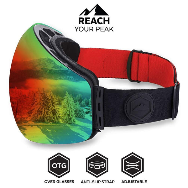 Ski & Snowboard Goggles - OTG Snow Glasses for Skiing, Snowboarding & Outdoor Winter Sports - Snowmobile Gear with Anti-Fog Frameless Dual-Layer Lens & UV400 Protection - Fits Men, Women & Youth