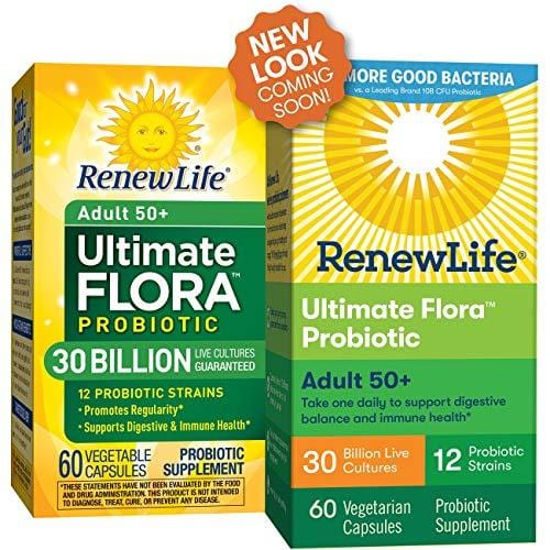 Renew Life Adult 50+ Probiotic - Ultimate Flora Probiotic, Shelf Stable Probiotic Supplement - 30 Billion - 60 Vegetables Capsules (Packaging May Vary)