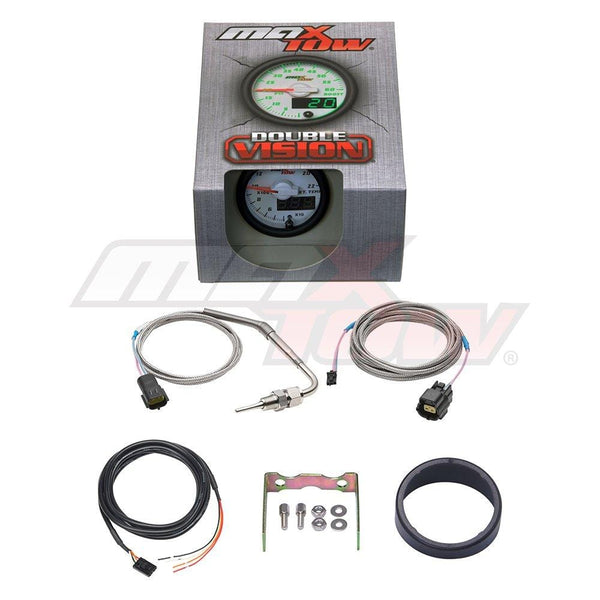MaxTow Double Vision 2200 F Pyrometer Exhaust Gas Temperature EGT Gauge Kit - Includes Type K Probe - White Gauge Face - Green LED Dial - Analog & Digital Readouts - for Gas Trucks - 2-1/16" 52mm