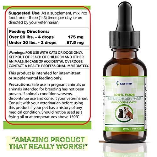 Hemp Oil for Dogs and Cats, 100% Pure, Made in USA, Promotes Natural Anxiety Relief, Mood and Sleep, Hip and Joint Health