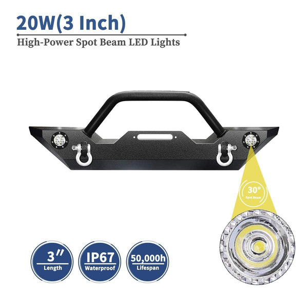 LEDKINGDOMUS Rock Crawler Front Bumper for 87-06 Jeep Wrangler YJ and TJ with Winch Plate, LED Lights Heavy Duty (Textured Black)