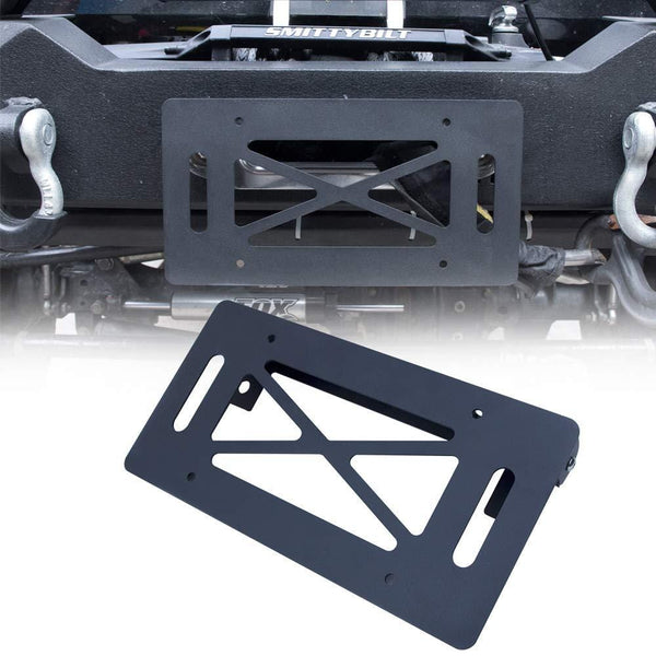 BESKE Flip-Up License Plate Holder for Winch Black Front License Plate Frame License Holder for Jeep Wrangler TJ YJ JK JKU JL