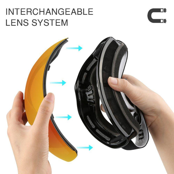 AKASO OTG Ski Goggles, Snowboard Goggles, Mag-Pro Magnetic Interchangeable Lenses, Anti-Fog, 100% UV Protection, Helmet Compatible, Snow Goggles for Men & Women, Free Balaclava Ski Mask Included