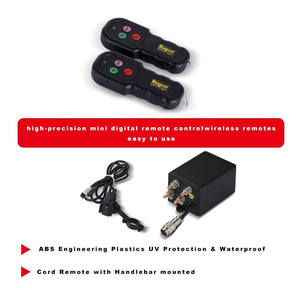 RUGCEL WINCH LT4000ATV 12 VDC Winch 4000lbs/1814kg, with Roller Fairlead, Mount Plate, 2 Wired Handle and 2 Wireless Remote