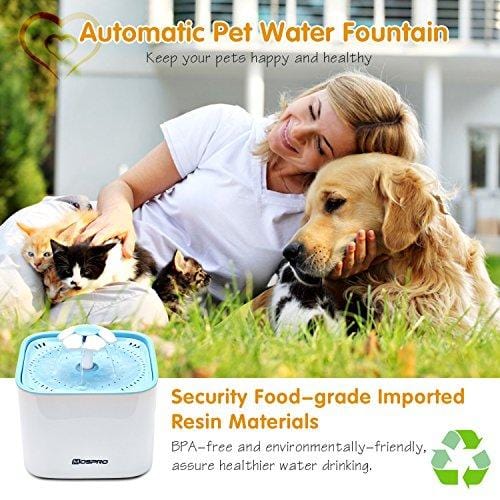 Pet Fountain Cat Water Dispenser - Healthy and Hygienic Drinking Fountain Super Quiet Flower Automatic Electric Water Bowl with 2 Replacement Filters for Dogs, Cats, Birds and Small Animals Blue