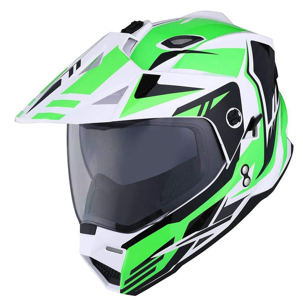 1Storm Dual Sport Motorcycle Motocross Off Road Full Face Helmet Dual Visor Storm Force Green, Size L