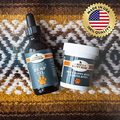 Organic Hemp Oil for Dogs with Calming Treats: Dog Anxiety Relief and Calm Aid for Hyperactive or Aggressive Pets - Daily Supplement to Support Joints, Healthy Skin and Coat - 2 Ounce Dropper Bottle