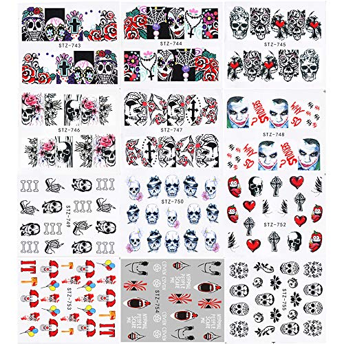 Halloween Nail Stickers Day of the Dead Water Transfer Nail Decals 25 Sheets Skull Ghost Eye Hulk Clown Witch Nail Art Stickers Halloween Party Supply Favors Nail Tips Charms Decoration
