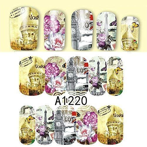 12 sets European cities french eiffel tower Pisa italy NAIL ART DECALS retro trippy psychedelic art water transfer DIY nail stickers POP ART tattoo nail wraps British pop culture nail vinyls NAIL KIT