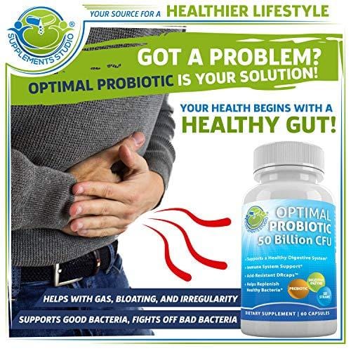 Probiotic 50 Billion CFU, Prebiotic, Digestive Enzymes, 2 Month Supply, 60 DRcaps for Men and Women Healthy Digestion - Lactobacillus Acidophilus, Shelf Stable, Gluten Dairy Free & Vegetarian Friendly