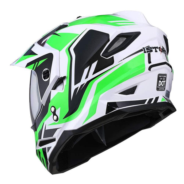 1Storm Dual Sport Motorcycle Motocross Off Road Full Face Helmet Dual Visor Storm Force Green, Size L