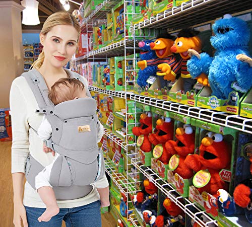 KONPAYDE Baby Carrier with Windproof Cap, Bite Towel, flip 4-in-1 Convertible Carrier, Soft & Breathable Cotton, Babies and Toddlers, Grey