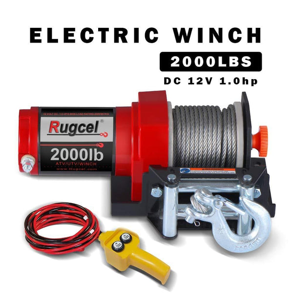 RUGCEL Electric 12V 2000lb/907kg Single Line Waterproof Winch