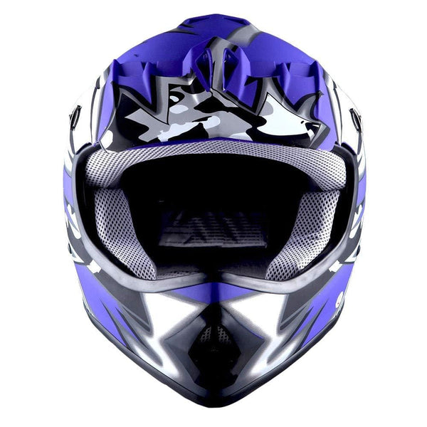 WOW Updated Youth Motocross Helmet Kids Motorcycle Bike Helmet Matt Star Blue + Goggles + Skeleton Blue Glove Bundle