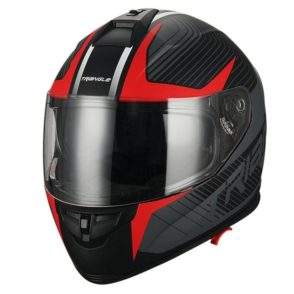 Triangle Full Face Dual Visor Matte Black Street Bike Motorcycle Helmet (Large, Matte Red)