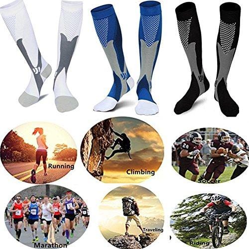 3 Pairs Medical&Althetic Compression Socks for Men, 20-30 mmHg Nursing Performance Socks for Edema, Diabetic, Varicose Veins,Shin Splints,Running Marathon (Blue+Black+White) [product _type] Daily_Use - Ultra Pickleball - The Pickleball Paddle MegaStore