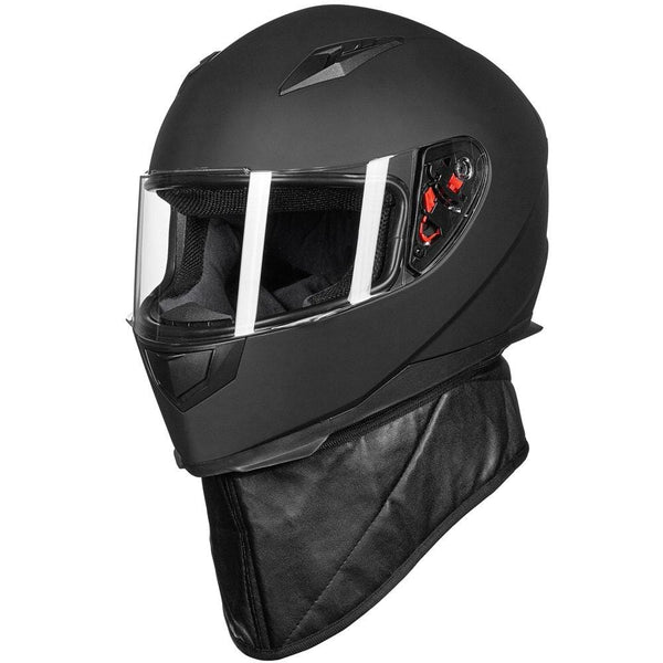 ILM Full Face Motorcycle Street Bike Helmet with Removable Winter Neck Scarf + 2 Visors DOT (L, Matte Black)