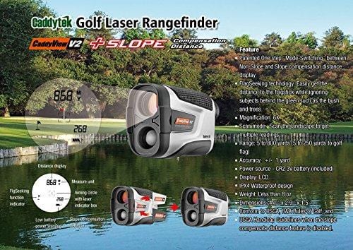 CaddyTek Golf Laser Rangefinder with Pin Seeking and Slope Compensate Distance, CaddyView V2+Slope
