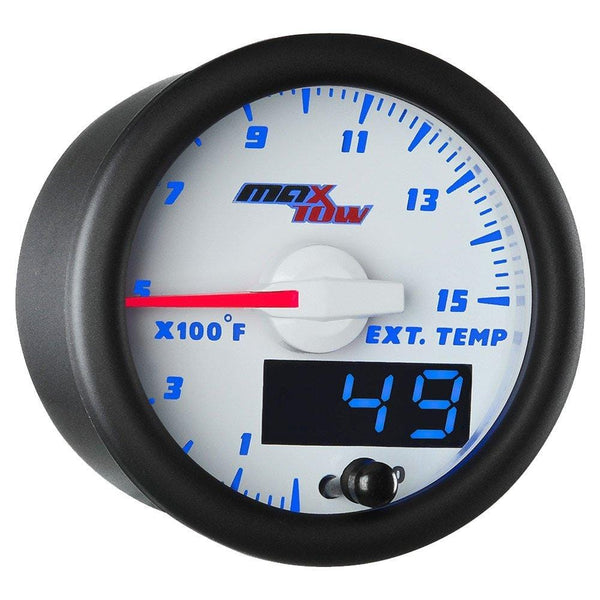 MaxTow Double Vision 1500 F Pyrometer Exhaust Gas Temperature EGT Gauge Kit - Includes Type K Probe - White Gauge Face - Blue LED Dial - Analog & Digital Readouts - for Diesel Trucks - 2-1/16" 52mm