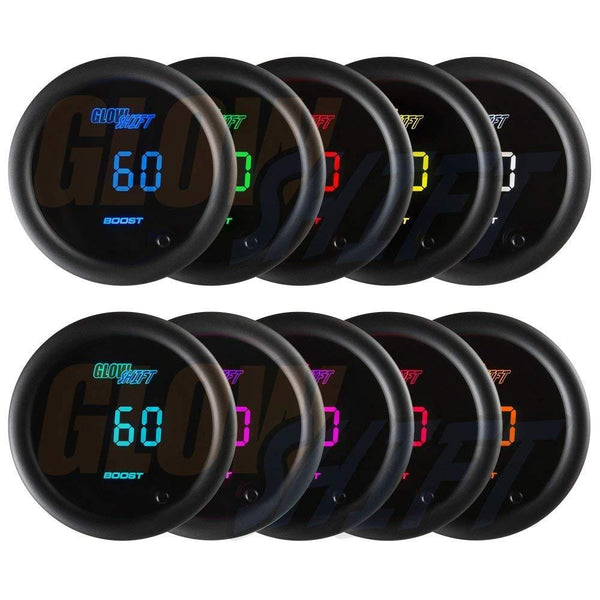 GlowShift 10 Color Digital 60 PSI Boost Gauge Kit - Includes Electronic Pressure Sensor - Multi-Color LED Display - Tinted Lens - for Diesel Trucks - 2-1/16" (52mm)