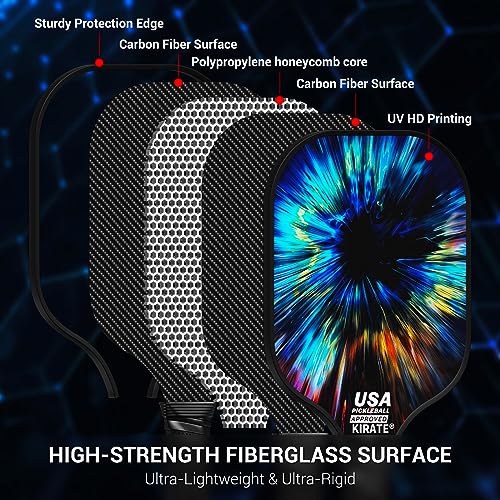 KIRATE Pickleball Paddles, 2023 USAPA Approved Carbon Fiber Surface Pickleball Set, Lightweight Pickleball Rackets, Pickle Ball Paddle Set for Men Women Pros Beginners.