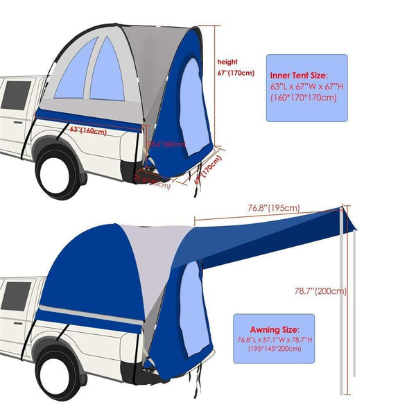 Mein LAY Waterproof Double Layer Full Size Truck 5.5 Foot Bed Tent with Floor Blue ＆ Grey