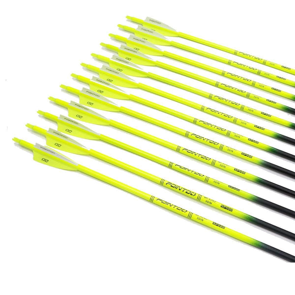 Pointdo 30inch Carbon Arrow Fluorescence Color Targeting and Hunting Practice Arrows for Compound Bow and Recurve Bow with Removable Tips (Fluorescein Yellow)