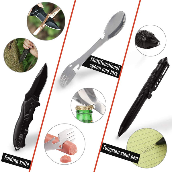 EILIKS Survival Kits 47 in 1 Outdoor Emergency SOS Survival Gear Kits for Car Camping Hiking Trekking Wild Adventure Earthquake Survive Tool for Him Father Husband Men Dad Boyfriend Gift