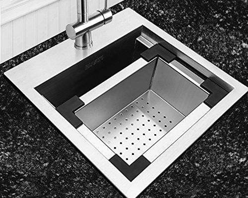 Ruvati 15 x 15 inch Workstation Drop-in Topmount Bar Prep RV Sink 16 Gauge Stainless Steel - RVH8215