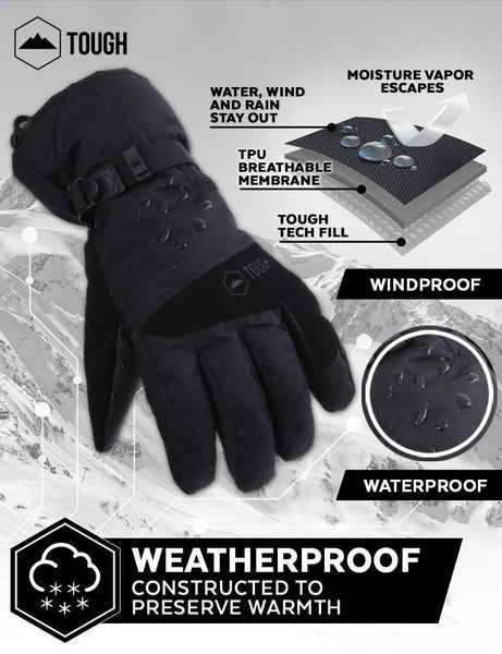 Winter Ski & Snow Gloves for Men & Women - Waterproof & Windproof Snowboard Gloves for Skiing, Snowboarding & Shoveling - With Wrist Leashes, Nylon Shell, Thermal Insulation & Synthetic Leather Palm