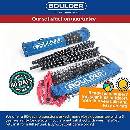 Boulder Portable Badminton Net - 14-Ft Small Net Set for Tennis, Soccer Tennis, Pickleball, Badminton- Easy Set-up Nylon Sports Net with Poles - for Indoor or Outdoor Court, Beach, Driveway