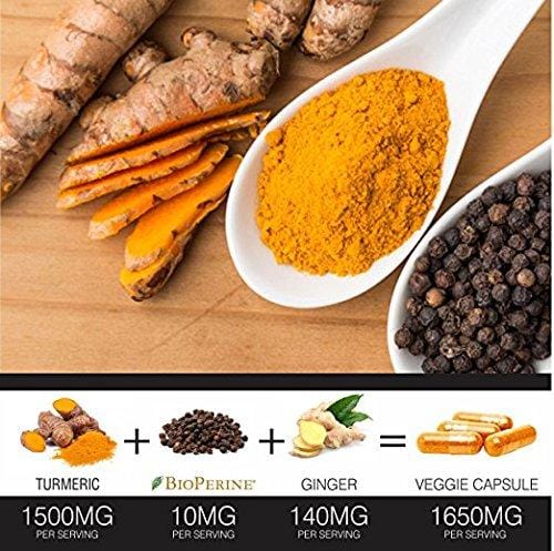 Turmeric Curcumin with BioPerine Black Pepper and Ginger - Made in USA - 60 Vegetarian Capsules for Advanced Absorption, Cardiovascular Health, Joints Support and Anti Aging Supplement (60 Capsules)