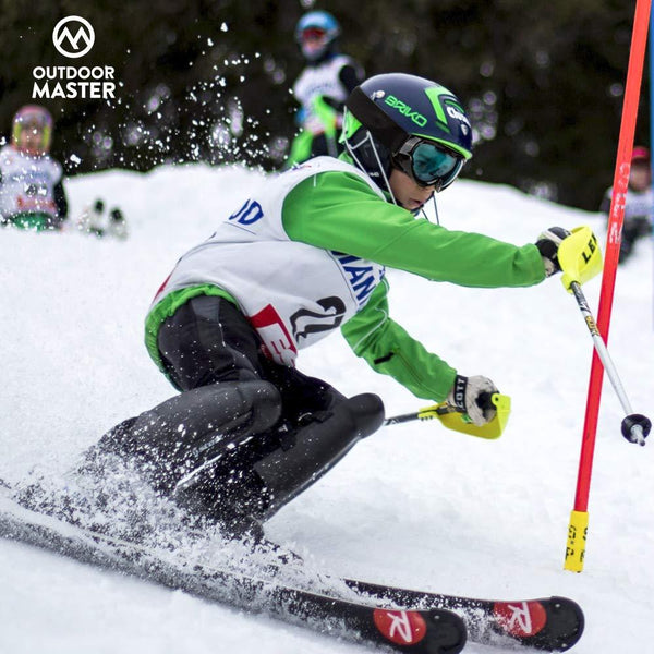 OutdoorMaster Kids Ski Goggles - Helmet Compatible Snow Goggles for Boys & Girls with 100% UV Protection (Black Frame + VLT 60% Light Blue Lens)