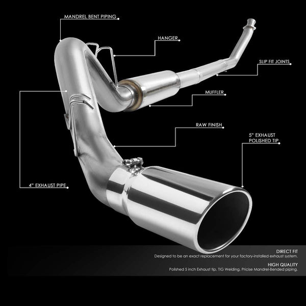 Turbo Cat Back Exhaust System w/5 inches OD Stainless Steel Muffler Tip for Dodge Ram Truck 2500 3500 5.9L Diesel 94-02