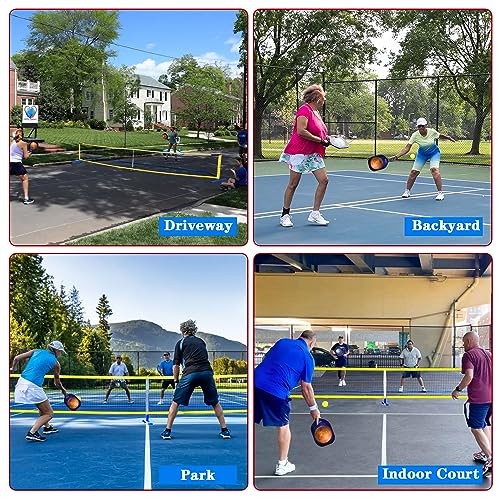 Zdgao Portable Pickle Ball Set with Net - Regulation Size Pickleball Net System with 4 Fiberglass Paddles, 4 Pickle Balls and Carry Bag for Driveway, Weather Resistant Metal Frame Outdoors
