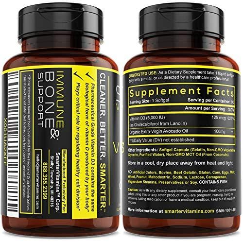 Vitamin D3 5000 IU - USDA Certified Organic Avocado Oil, 90 Mini Softgels, Non-GMO, Soy Free, Gluten Free, Supports Immune Function & Healthy Bones + Teeth