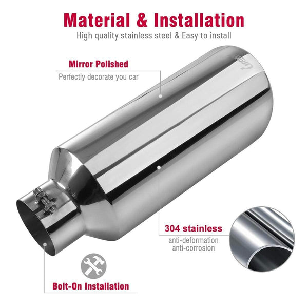 Upower Universal diesel tips inlet 4'' to outlet 7'' Exhaust Tips 18" Long Mirror Polish Stainless Steel Exhaust Tailpipe Bolt On