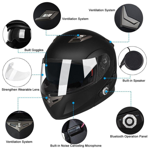 Motorcycle Bluetooth Helmets,FreedConn Flip up Dual Visors Full Face Helmet,Built-in Integrated Intercom Communication System(Range 500M,2-3Riders Pairing,FM radio,Waterproof,M,Gloss Black)