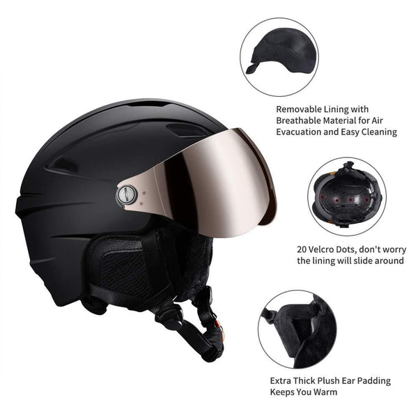 Ski Helmet Men Women Youth Snow Sports Helmet Snowboard Helmet with Detachable Snow Mask Anti-Fog Anti-UV Integrated Goggle for Skiing,Snowboarding,Motorcycle Cycling and Snowmobile