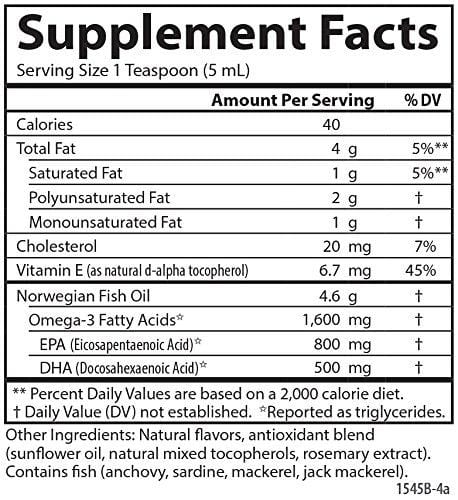 Carlson - The Very Finest Fish Oil, 1600 mg Omega-3s, Norwegian, Sustainably Sourced, Lemon, 500 ml