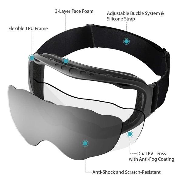 MIABOO OTG Ski Goggles - Over Glasses Ski/Snowboard Goggles for Men, Women & Youth Snowmobile Skiing Skating - 100% UV400 Protection