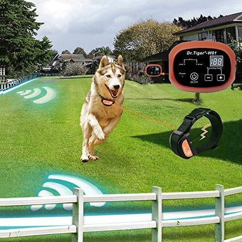 Dr.Tiger 1 Receiver Electric Dog Fence with Rechargeable Shock Collar, Wire In-Ground Dog or Cat Containment Fence System W01-G3, Coffee