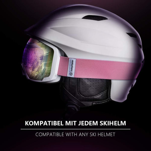 OutdoorMaster OTG Ski Goggles - Over Glasses Ski / Snowboard Goggles for Men, Women & Youth - 100% UV Protection (White Frame + VLT 45% Purple Lens with Full REVO Red)